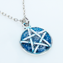 アンティークシルバー ブルーペンタグラムネックレス レジン 長さ調整可 アジャスター可