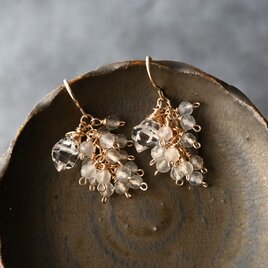 ハーキマーダイヤとグレームーンストーンの房ピアス・イヤリング変更可・14kgf