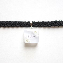 【受注製作】レジンアート　スクエアモチーフとタティングレースとベルベットリボンのチョーカー〈幻想の起源〉