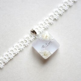 【受注製作】レジンアート　スクエアモチーフとタティングレースとサテンリボンのチョーカー〈幻想の起源〉