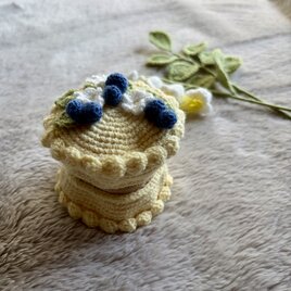 ケーキポーチ ハンドメイド お花 ブルーベリー 手のひらサイズ 編み物