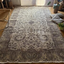 超大判164×270クリーム×ラベンダーグレイ　トルコヴィンテージラグ