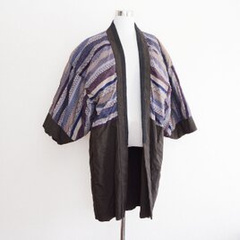 昭和初期〜中期頃 メンズ羽織 縞模様 裏地柄 ジャパンヴィンテージ 和洋折衷スタイル 古布 リメイク素材