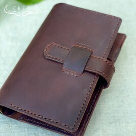 本革システム手帳 ６つ穴バイブルサイズ　ダークブラウンのオイルレザー手帳カバーB6サイズ