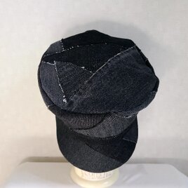 魅せる帽子☆デニムのパッチワークキャスケット～ブラック&モノトーン