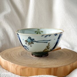 チコロット❤️Lサイズ❤️すべて手描き❤️染付け❤️ご飯茶碗❤️汁椀にもなる❤️小鉢として❤️童話❤️舌切り雀