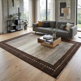 夏は涼しく冬は暖かい　肌ざわり最高　天然無染ラグ　246x196cm P232 アイボリー ブラウン グレー