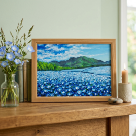油彩画【幸せを運ぶネモフィラの花園】原画一点物・インテリア・ギフト・ラッピング