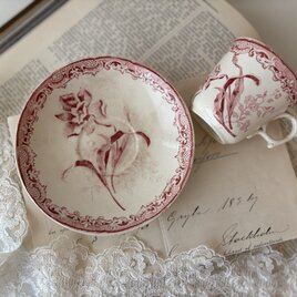 フランスアンティーク　Sarreguemines (サルグミンヌ) / Fontanges（フォンタンジュ） カップ＆ソーサー