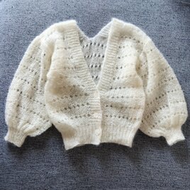 ふんわりモヘアの透かしボーダーカーディガン