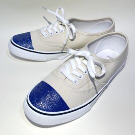 ブルーラメ × 生成り キャンバススニーカー｜軽量 カジュアル