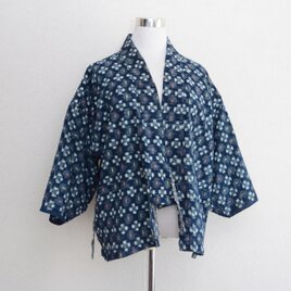 昭和中期 藍染 絣 野良着 上っ張り 木綿 裏地手ぬぐい | 古布 ジャパンヴィンテージ ハンドメイド リメイク素材