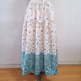 コットンリネン　ティアードスカート　ネモフィラ　生成り　白　Lサイズ