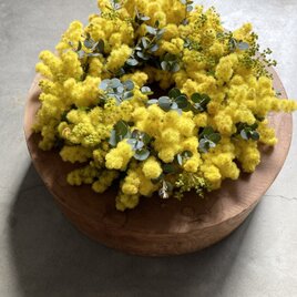 ♦受注制作フレッシュSサイズ♦たっぷりミモザとユーカリのリース ~送別や誕生日.お祝いギフトに♬