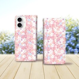 iPhone専用 手帳型スマホケース （カメラ穴あり/はめ込み式/スタンド機能付き）【桜・花明かり】