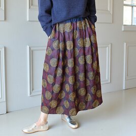 刺し子シルクカンタギャザースカート【ブラックA】