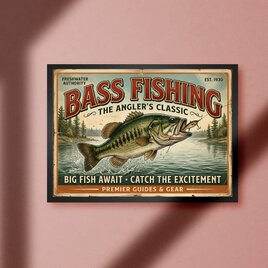 【額付※オーダー無料】 バスフィッシング ビッグフィッシュ ブラックバス 釣り ウォールアート インテリア A4アートポスター