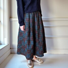 刺し子シルクカンタギャザースカート【ブラックB】