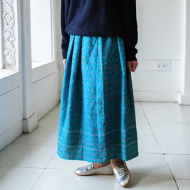 刺し子シルクカンタギャザースカート【ブルー】