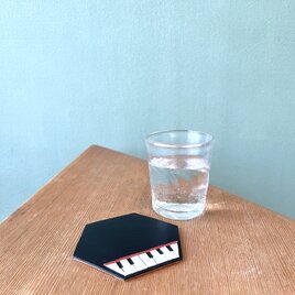 【六角形】ピアノ鍵盤のコースター（防水加工・10cm）