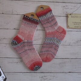 　手編みソックス　冷え対策　ジョグレスストライプ　Opal 6754 & Uni