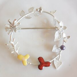 銀のボタニカルブローチ｜七宝焼