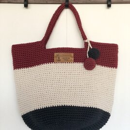 ニットボールが可愛い❣️コットン100%ボーダーシンプルBag⑥