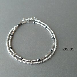 ブラックオニキス×カレンシルバーの2連ブレスレットのコピー