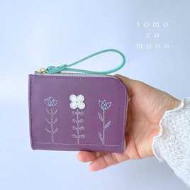 エコレザー × 刺繍革財布『LIFE』PLUM／パープル（牛革）二つ折り