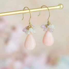 天然石ピンクオパールドロップピアス/イヤリング