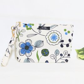 北欧の花 持ち手付きポーチ(生成り)