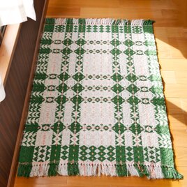 散歩道の手織りマット（ガラ紡糸とスーピマ綿糸）76cm×115cm