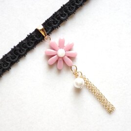 【受注製作】レジンアート　お花モチーフとタティングレースとベルベットリボンのチョーカー〈祝福されしもの〉