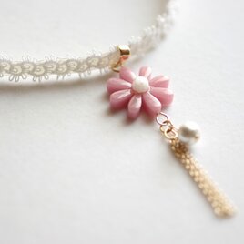 【受注製作】レジンアート　お花モチーフとタティングレースとサテンリボンのチョーカー〈祝福されしもの〉