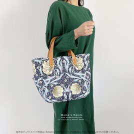 《ウィリアムモリス 優雅な時代の記憶》ピンパーネル スペイン製  花柄  ネイビー ブルー  紺色 革 トート 手提げ バック