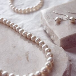 パール　フォーマル3点セット　AAA淡水パール6mmネックレス　ブレスレット　ピアス／イヤリング　結婚式　入学式　卒業式