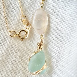 《14kgf》桜貝と空色シーグラスの優しい気持ちになる思い出詰まったネックレス 45cm