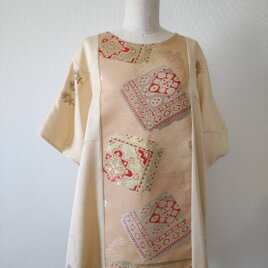 帯地×着物生地マント風チュニック