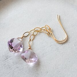 宝石質アメトリンのオーバルチェーンピアス・イヤリング変更可・14kgf