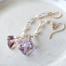 宝石質アメトリンのロングピアス・イヤリング変更可・14kgf