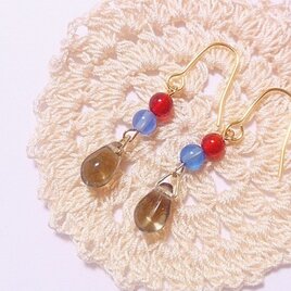 チェコガラスビーズとラウンドビーズのトリコロールカラーピアス2