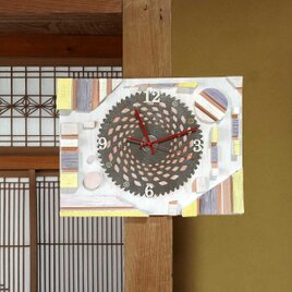 16.9in 43cm オリジナルアート作品をお部屋に　草刈り歯を再利用した時計　古材を再利用した木の壁掛け時計　２１９