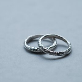 2コset) 樹皮 テクスチャー コンビ ペア リング シルバー925