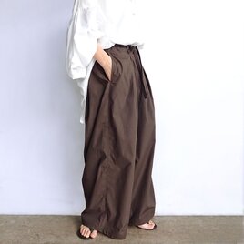タックギャザーワイドパンツ（ブラウン）