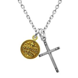 コインと十字架のメンズネックレス