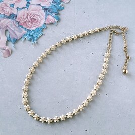 faux pearl white enamel flower ヴィンテージネックレス