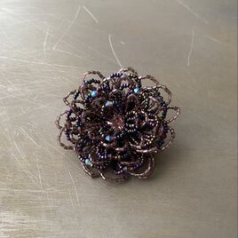 Vintage retro purple beads botanical flower brooch