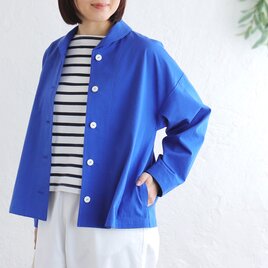 カジュアルすぎない大人のショールカラージャケット 東炊きコットンツイル ショート丈 はおり（ロイヤルブルー）CO14