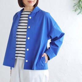 カジュアルすぎない大人のショールカラージャケット 東炊きコットンツイル ショート丈 はおり（ロイヤルブルー）CO14