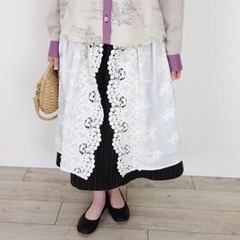 前後OK・マニッシュストライプとフラワーモチーフスカラップのWスカート